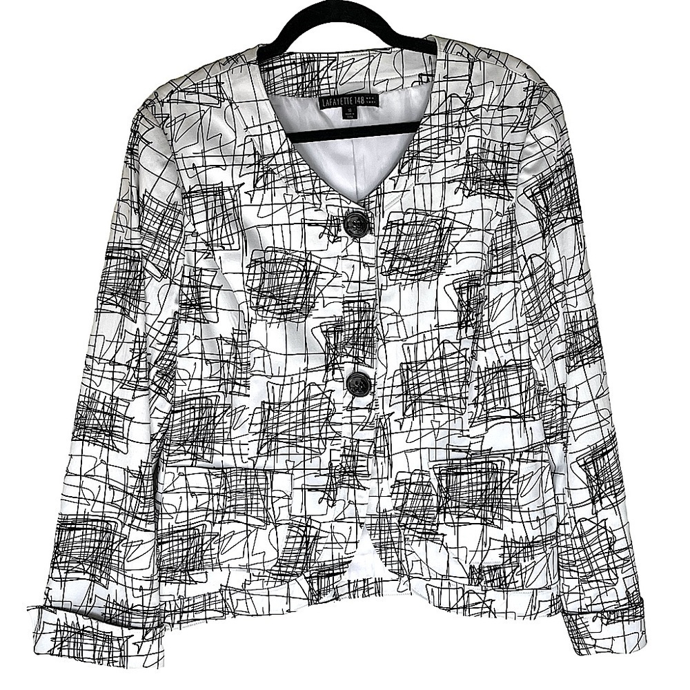 Lafayette 148 Black & White Print Collarless Blazer Size 16